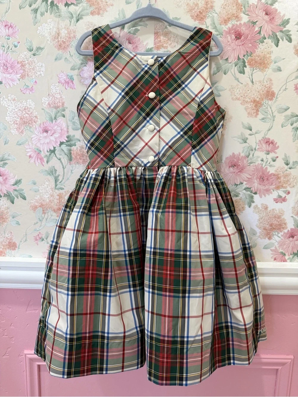 Ralph Lauren Cream Plaid Holiday Party Dress